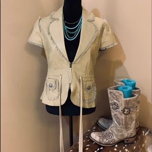 Double D Ranch Short Sleeve Tan Leather Jacket